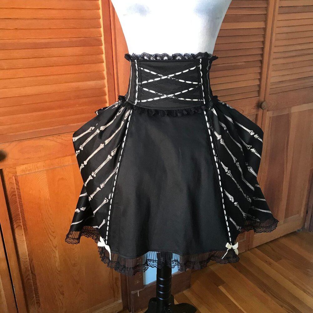 Vintage Lip Service Lolita Bones Gothic Victorian EGL Black Bustle Skirt - Picture 9 of 13